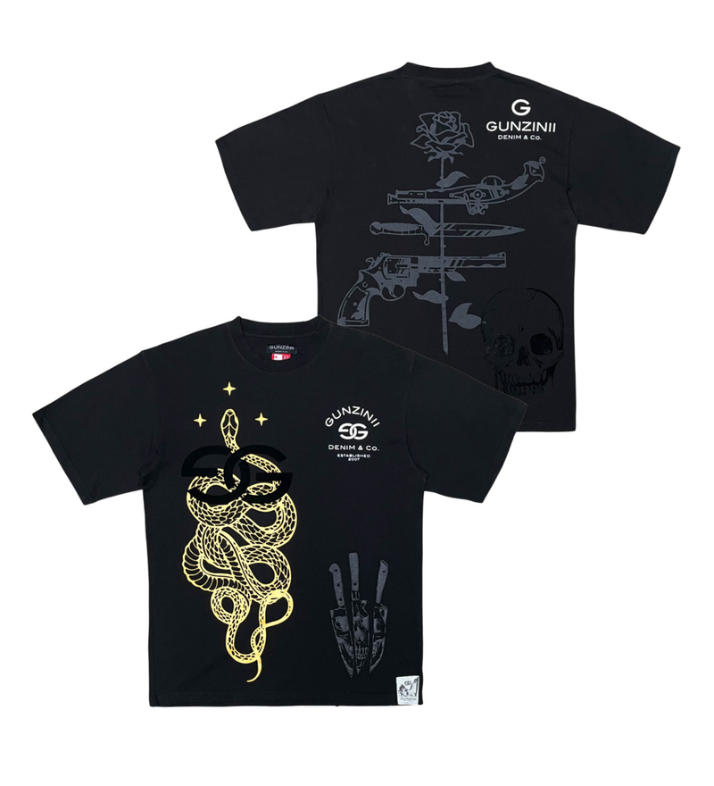 Gunzinii 'Rose & Weapons' T-Shirt (Black) GZ205 - Fresh N Fitted Inc