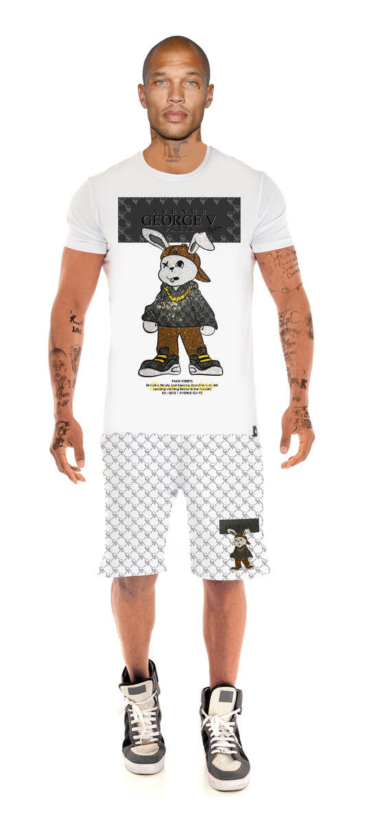 George V 'Gangster Rabbit' Fleece Shorts (White) GV-10000-1 - FRESH N FITTED