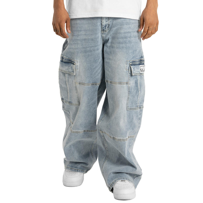 Pro Club Heavyweight Baggy Cargo Denim Cargo (Light Stonewash) 32PC0606 - FRESH N FITTED
