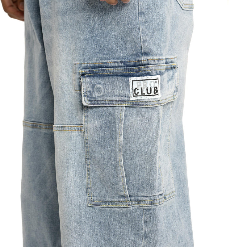 Pro Club Heavyweight Baggy Cargo Denim Cargo (Light Stonewash) 32PC0606 - FRESH N FITTED