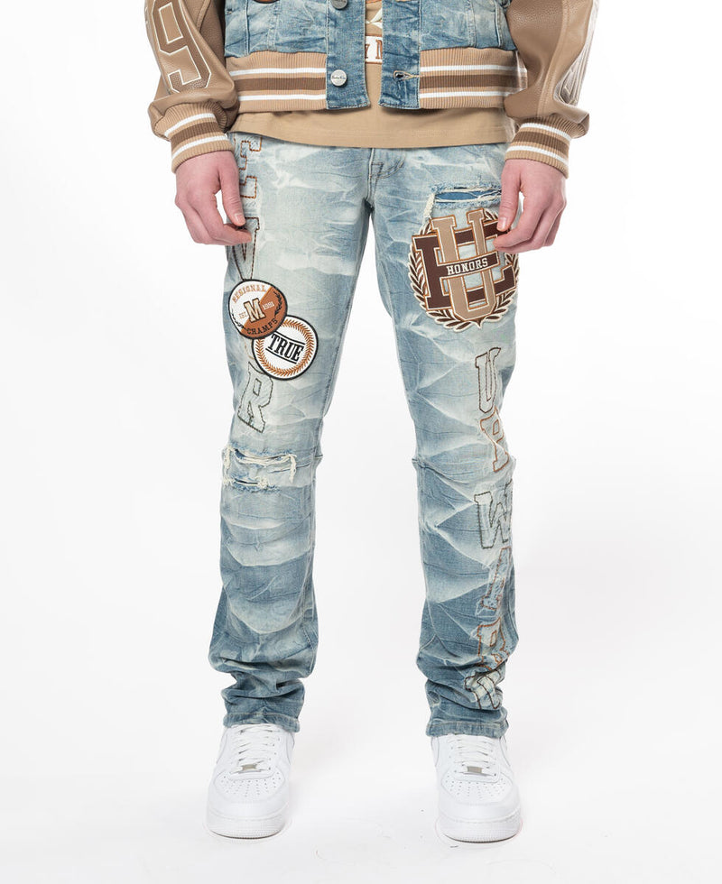 Smoke Rise 'Wav Clyde' Varsity Patch Denim (Clyde Blue) JP24545 - FRESH N FITTED
