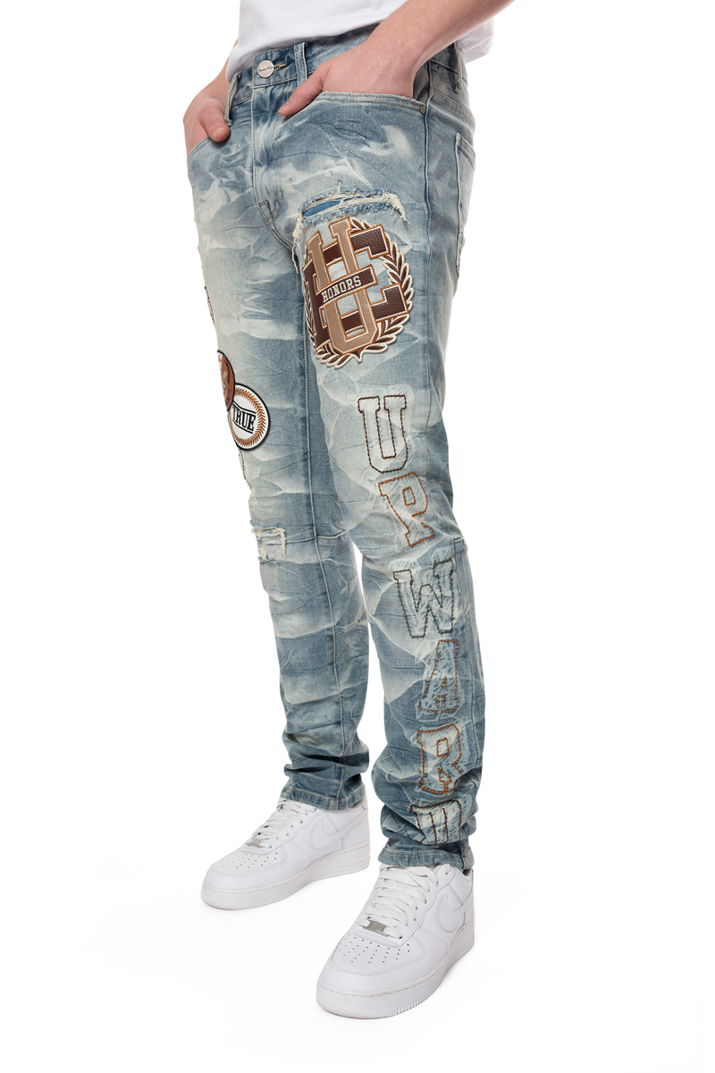 Smoke Rise 'Wav Clyde' Varsity Patch Denim (Clyde Blue) JP24545 - FRESH N FITTED