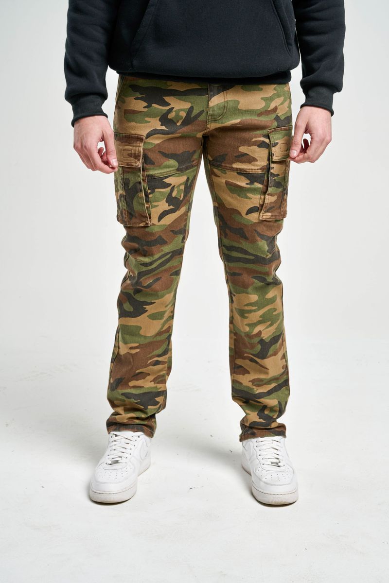 Spark 'Camo Pattern' Twill Cargo Pants (Woodland Camo) S4413 - FRESH N FITTED