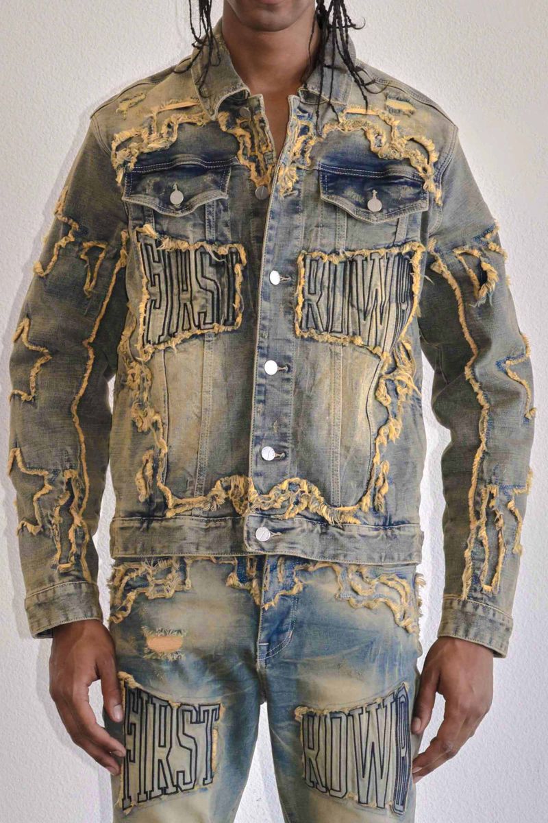 First Row 'Western' Trucker Denim Jacket (Medium Stone) - FRESH N FITTED