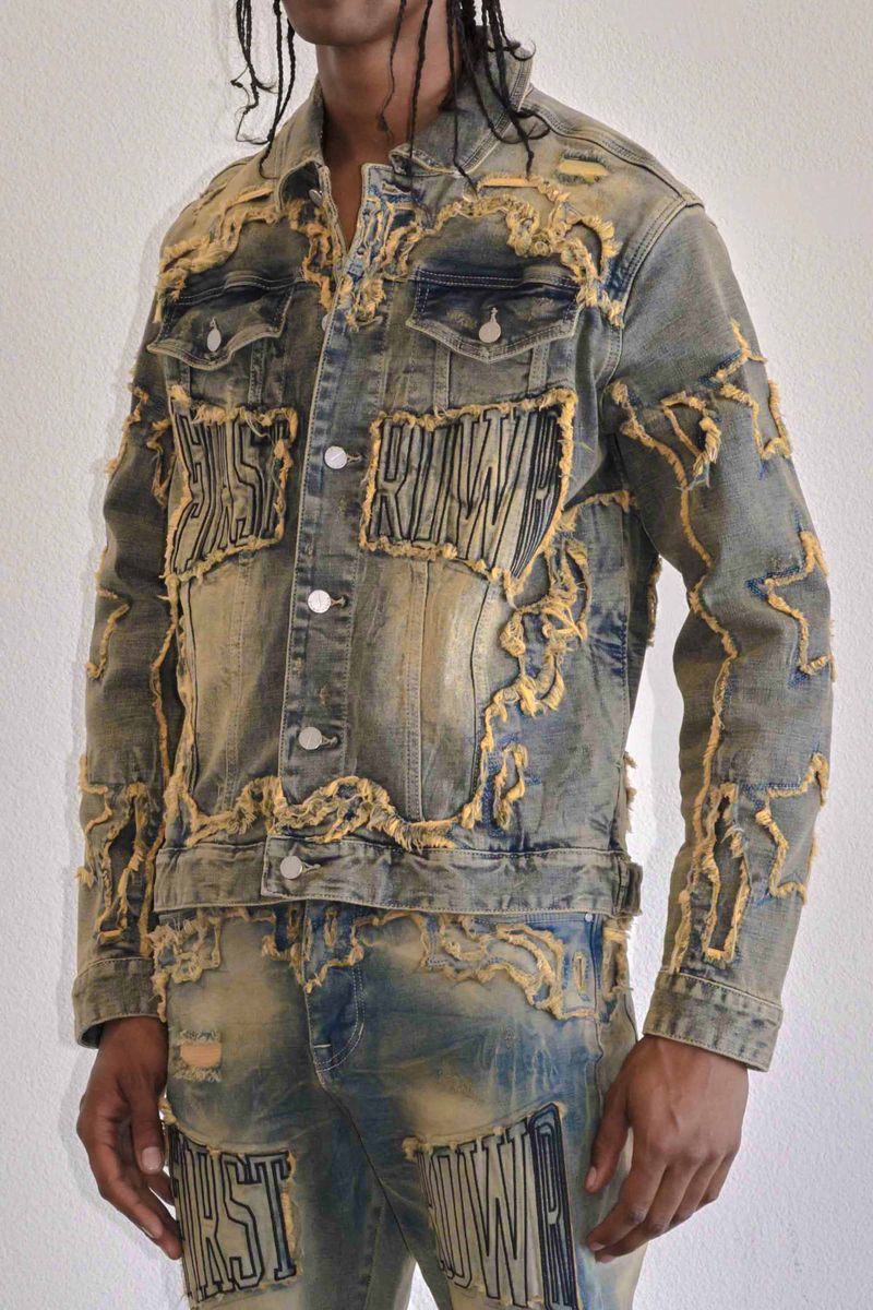 First Row 'Western' Trucker Denim Jacket (Medium Stone) - FRESH N FITTED
