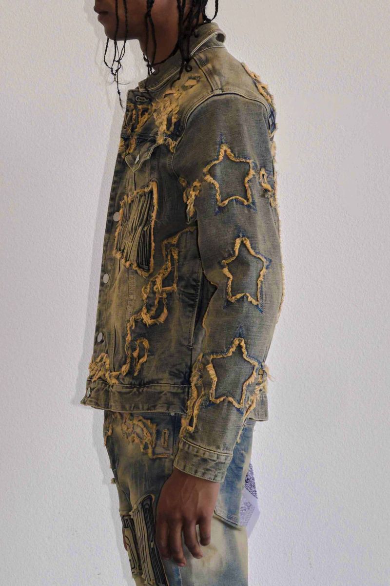 First Row 'Western' Trucker Denim Jacket (Medium Stone) - FRESH N FITTED