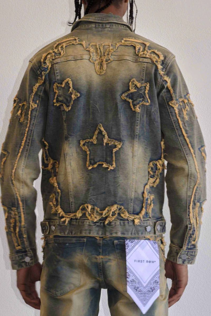 First Row 'Western' Trucker Denim Jacket (Medium Stone) - FRESH N FITTED