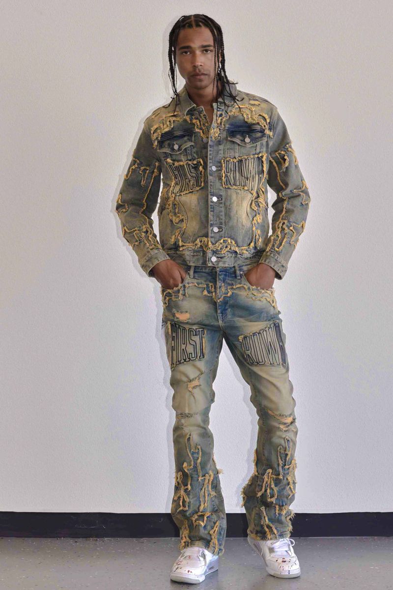 First Row 'Western' Trucker Denim Jacket (Medium Stone) - FRESH N FITTED