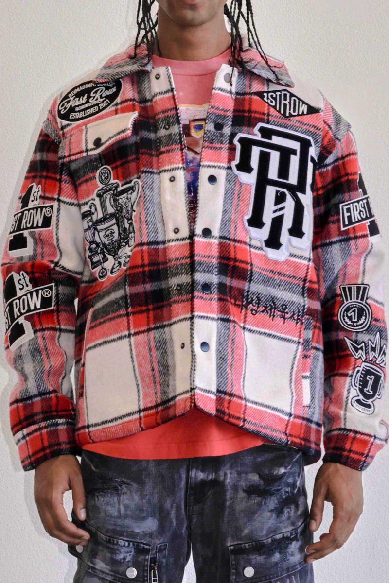 First Row 'Trophy' Multi Patches Wool Shaket (Red) FRJ2063A - FRESH N FITTED