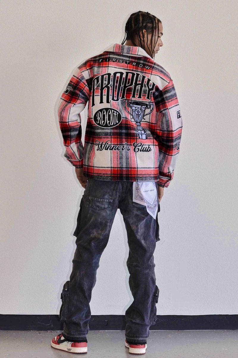 First Row 'Trophy' Multi Patches Wool Shaket (Red) FRJ2063A - FRESH N FITTED