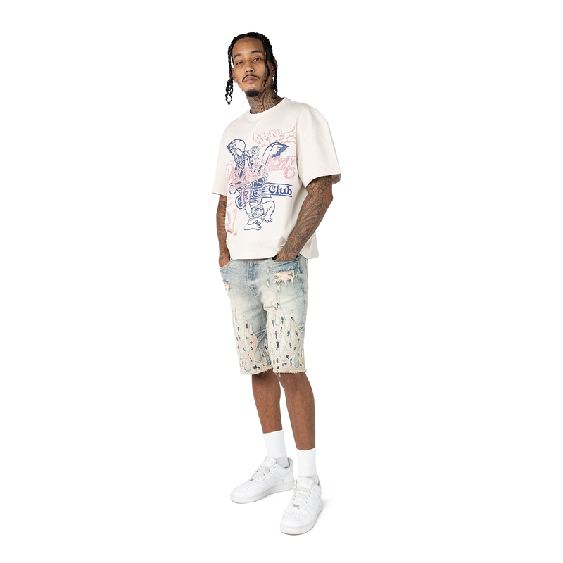 Smoke Rise 'Mechanical Flames' Denim Shorts (Mechanical Blue) JS25246 - FRESH N FITTED