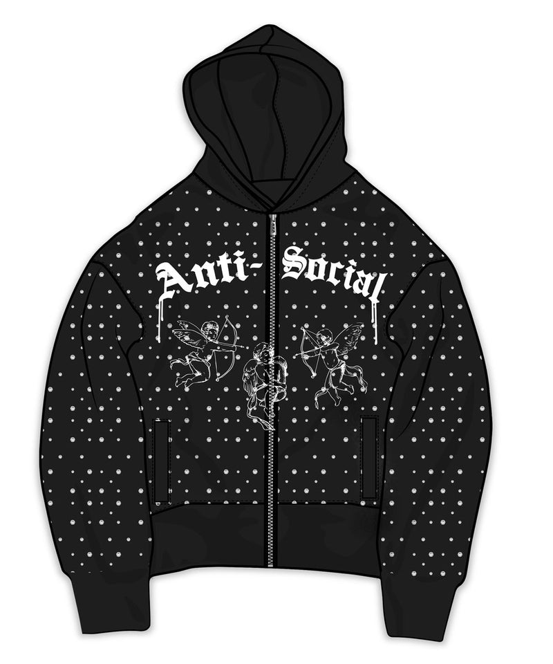 Reason 'Anti-Social' Rhinestone Hoodie (Black) RD5-016