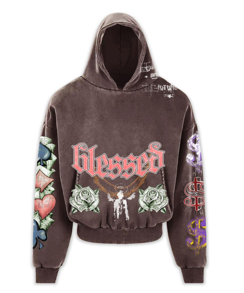 Reason 'Blessed' Washed Hoodie (Brown) RSF5-016