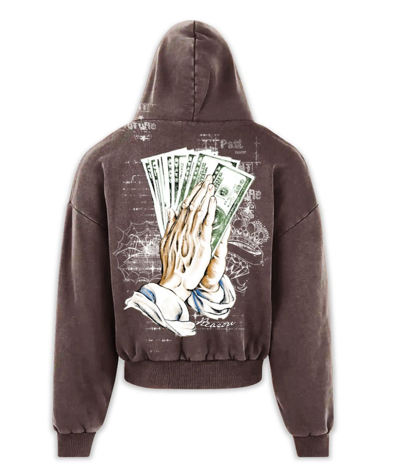 Reason 'Blessed' Washed Hoodie (Brown) RSF5-016