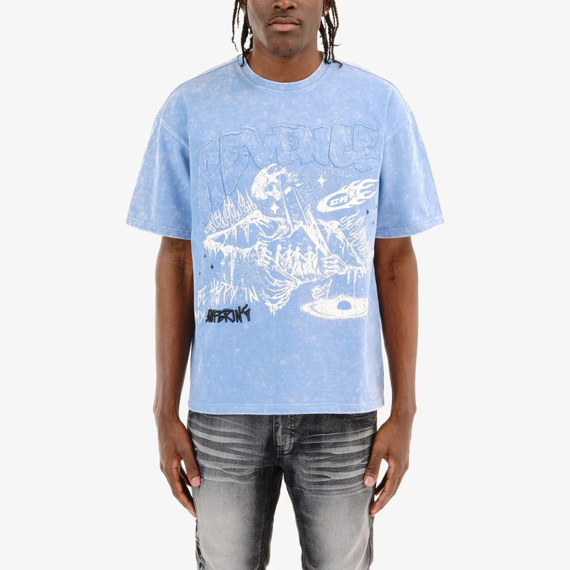 Copper Rivet 'Revenge' Acid Wash T-Shirt (Sky Blue) 511009 - FRESH N FITTED