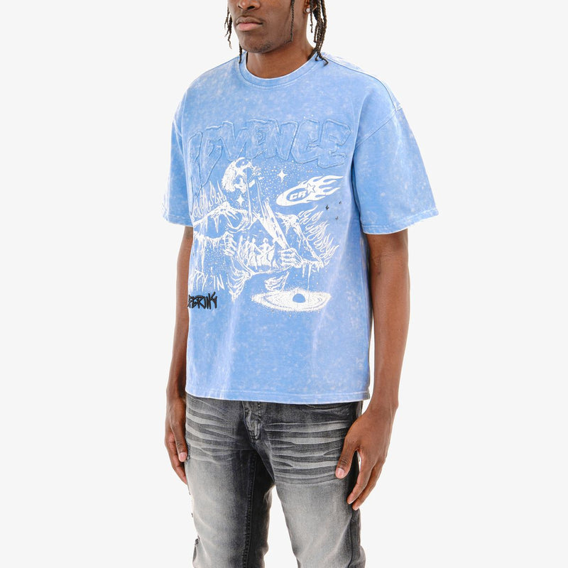 Copper Rivet 'Revenge' Acid Wash T-Shirt (Sky Blue) 511009 - FRESH N FITTED