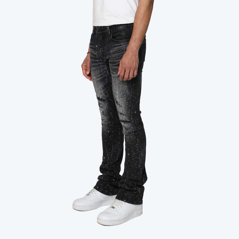 Smoke Rise 'All Rhinestone' Stacked Flare Denim (Hematite Black) JP25536 - FRESH N FITTED