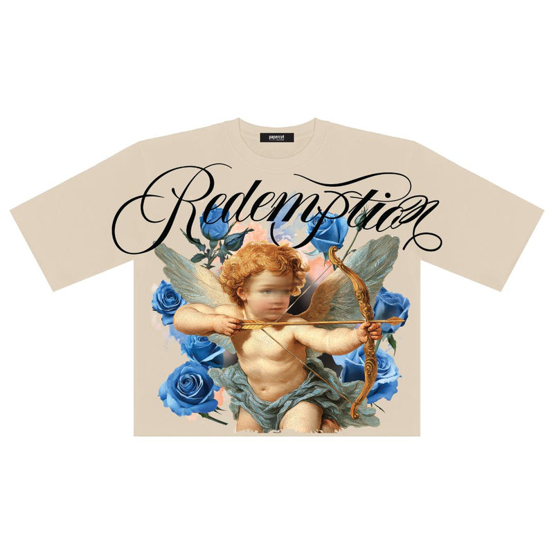 Papercut 'Angel' Oversized Digital Cropped T-Shirt (Sand) - FRESH N FITTED