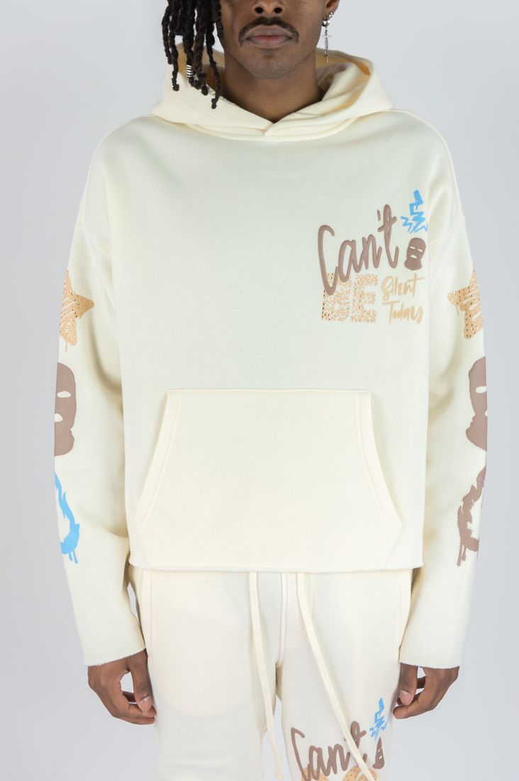 Rebel Minds 'Can't Be' Fleece Cropped Hoodie (Cream) 152-317 - FRESH N FITTED
