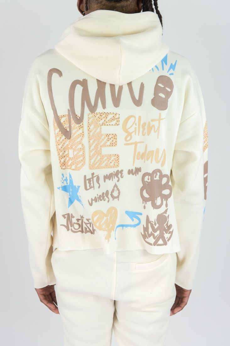 Rebel Minds 'Can't Be' Fleece Cropped Hoodie (Cream) 152-317 - FRESH N FITTED