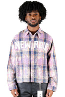 Kleep Mens Cropped Long Sleeve Heavy Flannel Shircket (Lavender) KW-5320