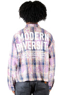 Kleep Mens Cropped Long Sleeve Heavy Flannel Shircket (Lavender) KW-5320