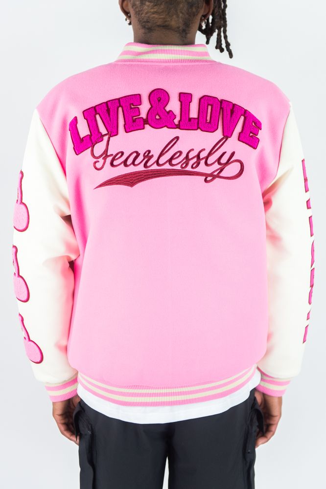 Rebel Minds 'Live And Love' Melton Varsity Jacket (Pink) 152-560