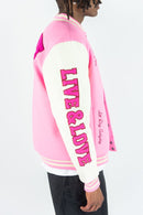 Rebel Minds 'Live And Love' Melton Varsity Jacket (Pink) 152-560