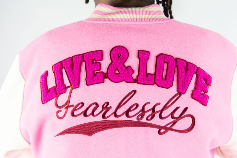 Rebel Minds 'Live And Love' Melton Varsity Jacket (Pink) 152-560