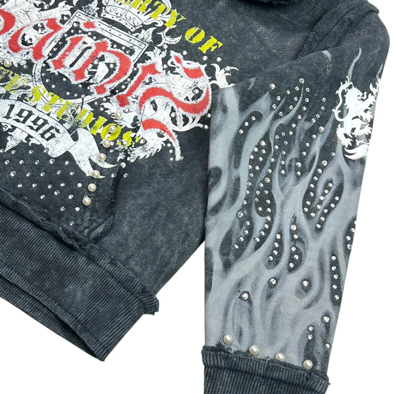 Elite Denim Kids 'Saints' Rhinestone Pearls Hoodie (Washed Black) 4313-JR