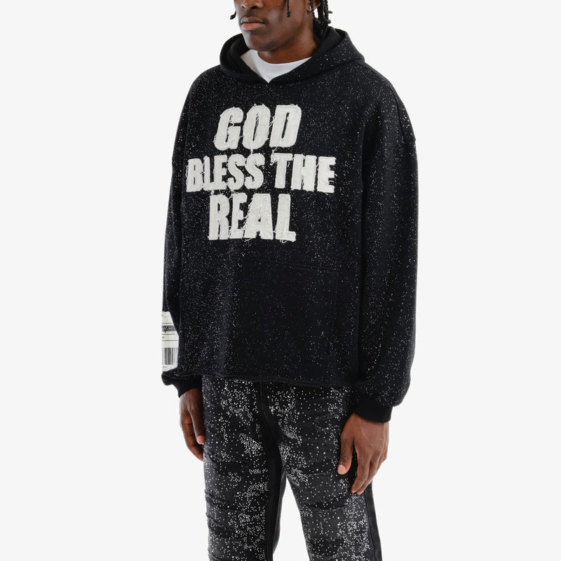 VOYAGE STUDIO 'God Bless The Real' Cropped Hoodie (Black) 53J13
