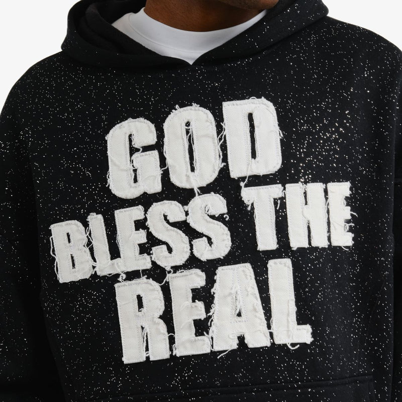 VOYAGE STUDIO 'God Bless The Real' Cropped Hoodie (Black) 53J13