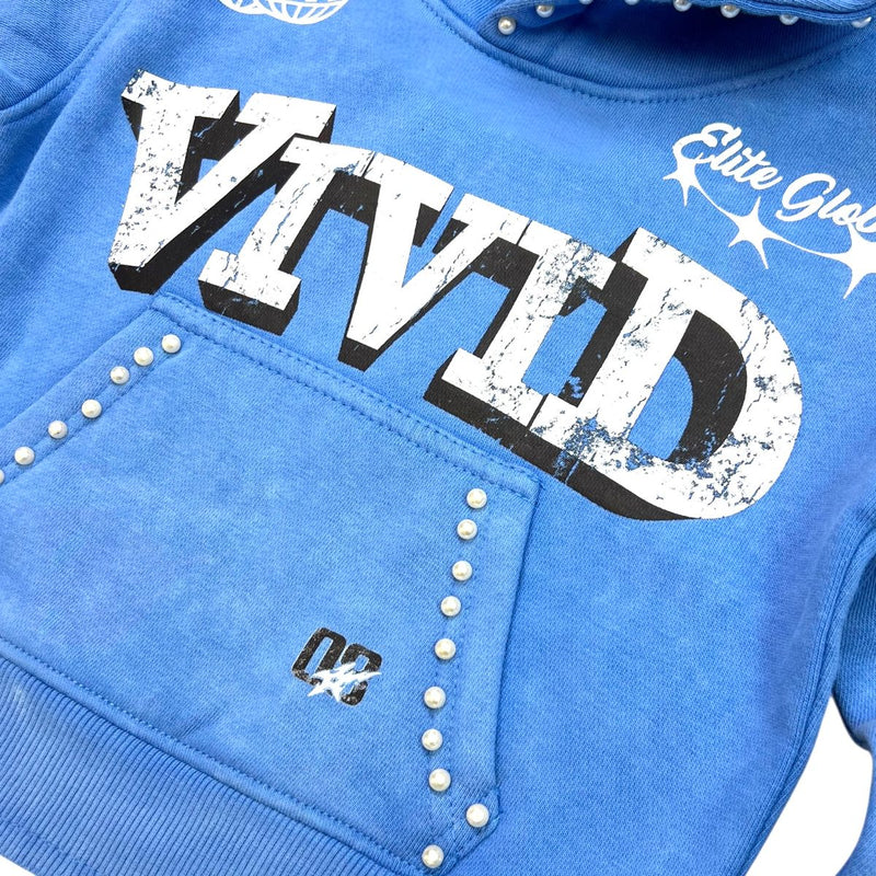 Elite Denim Kids 'Vivid' Rhinestone Pearls Hoodie (Blue) 4318-JR