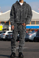 First Row 'Stud' Cargo Slim Fit Denim (Black) FRP3131