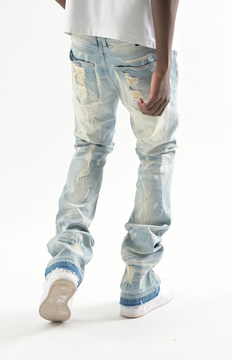 Taker 'Multi Rips' Stack Denim (Lt. Blue) T4120