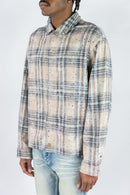 Rebel Denim grey rhinestone long sleeve cropped flannel shirt for streetwear