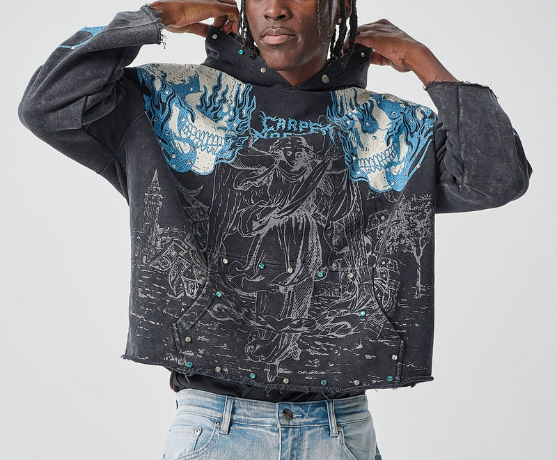 TAKER 'Carpe Noctem' Cropped Hoodie (Black) T5255