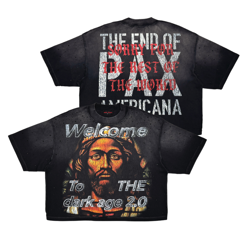 Rare Peace 'Welcome To The Dark Age 2.0' Oversized Rhinestone Cropped T-shirt (Black) RT5053