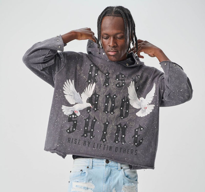 TAKER 'Blessed and Shine' Cropped Hoodie (Gray) T5257