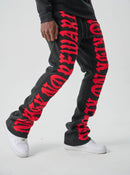 Spark 'No Risk No Reward' Fleece Stacked Sweatpants (Black/Red) S5301