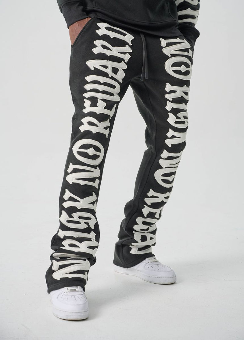 Spark 'No Risk No Reward' Fleece Stacked Sweatpants (Black/White) S5301