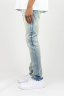 Lt Sand Blue slim straight fit jeans with distress. By Fresh N Fitted.