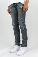 Dark Vintage slim straight jeans with distress. By Fresh N Fitted.