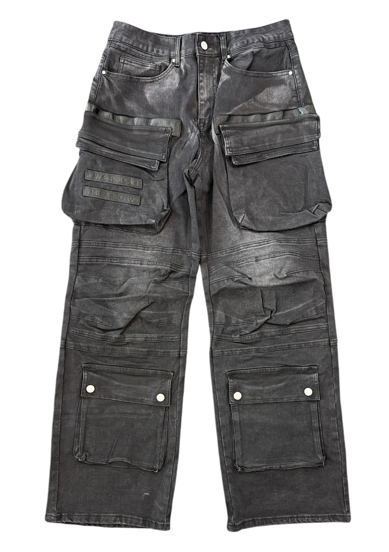 First Row Utility Cargo Relaxed Fit Denim (Black) FRP3024 - FRESH N FITTED