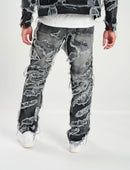 Taker 'Distressed Pattern' Slim Straight Denim (Black Wash) T4032