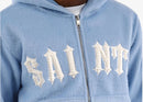 Copper Rivet 'Saints' Mohair Pearl Embroidery Zip Hoodie (Light Blue) 531081 - FRESH N FITTED