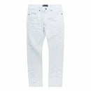 White distressed jeans on a white background. By Fresh N Fitted