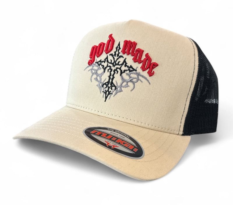 MUKA 'God Made' Trucker Hat (Oatmeal/Black) T5499B