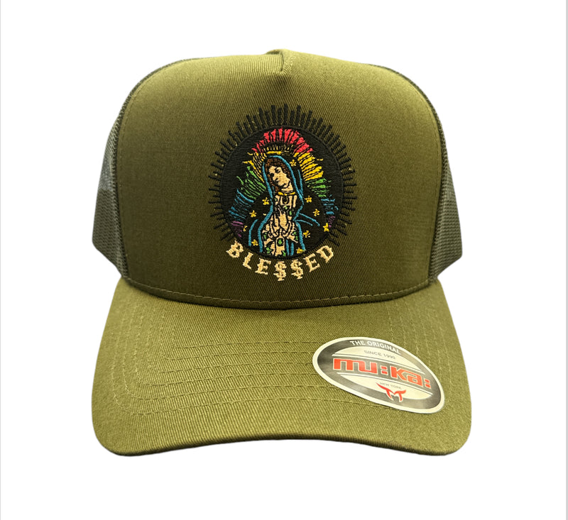 Muka 'Blessed' Trucker Hat (Olive) T54236 - FRESH N FITTED