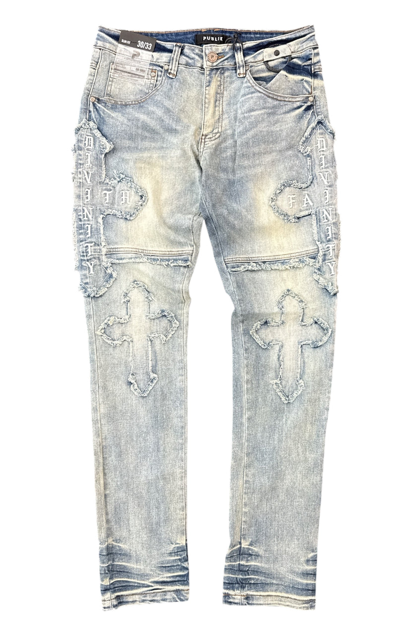 Publik 'Cross Patch' Slim Fit Denim (Rust Blue) KD2533 - FRESH N FITTED